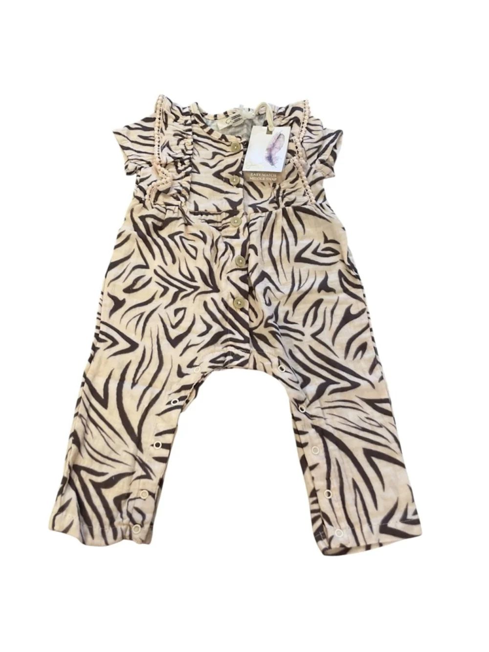 Jessica Simpson Girls Size 12 Month Zebra Print One Piece Romper Coverall NWT